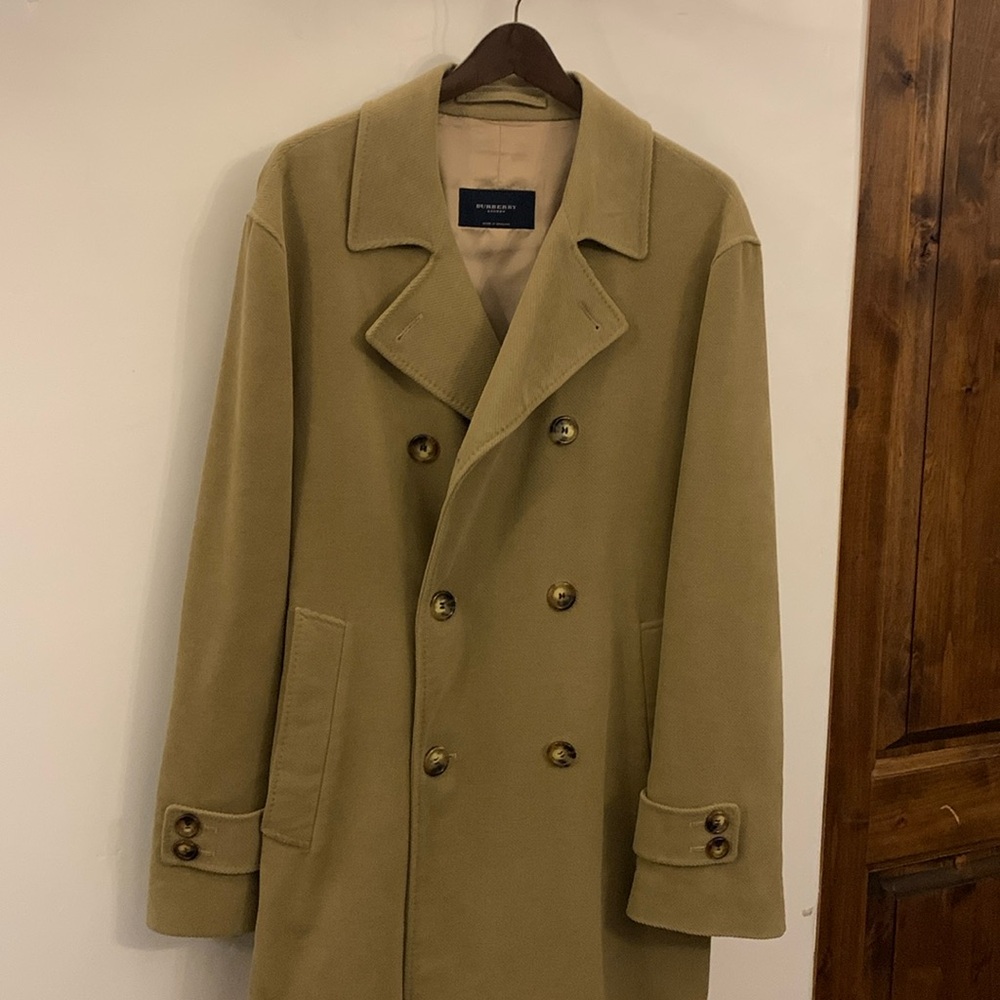 Burberry Men’s Double Breasted Pea Coat, Tan XL